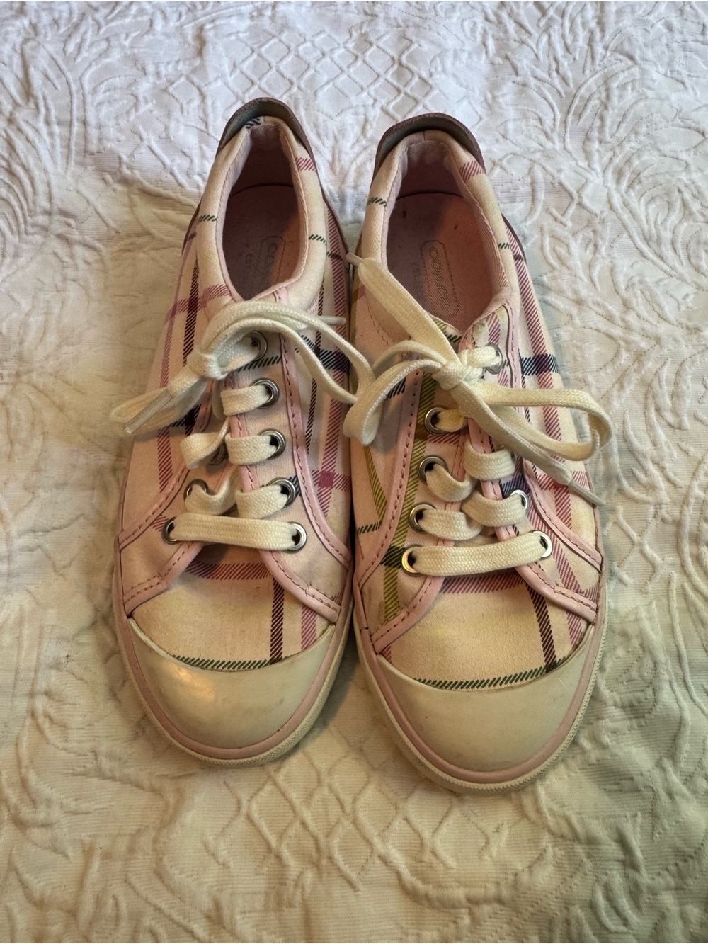 Coach Barrett Pink Plaid Canvas Lace-Up Sneakers Women’s Size 5B Casual Shoes